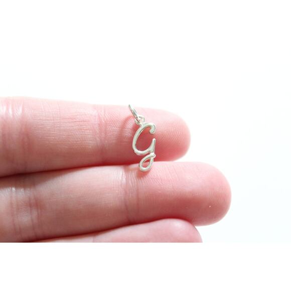 Sterling Silver Cursive G Initial Charm, G Letter Charm - Picture 1 of 4